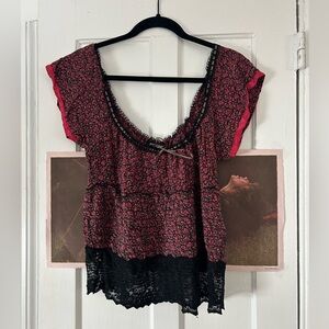 Betsey Johnson Silk and Lace Blouse
